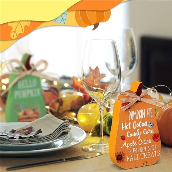 New 4pcs Fall Tiered Tray Decor - Rustic Pumpkins & Signs for Thanksgiving Table - Picture 5 of 8